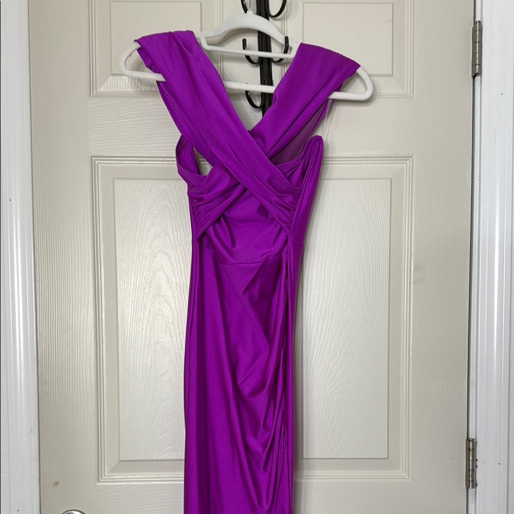 Fashion Nova Purple Halter Ruched Maxi Dress